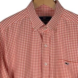 Vineyard Vines Gingham Classic Fit Tucker Shirt Mens L Orange Long Sleeve Logo